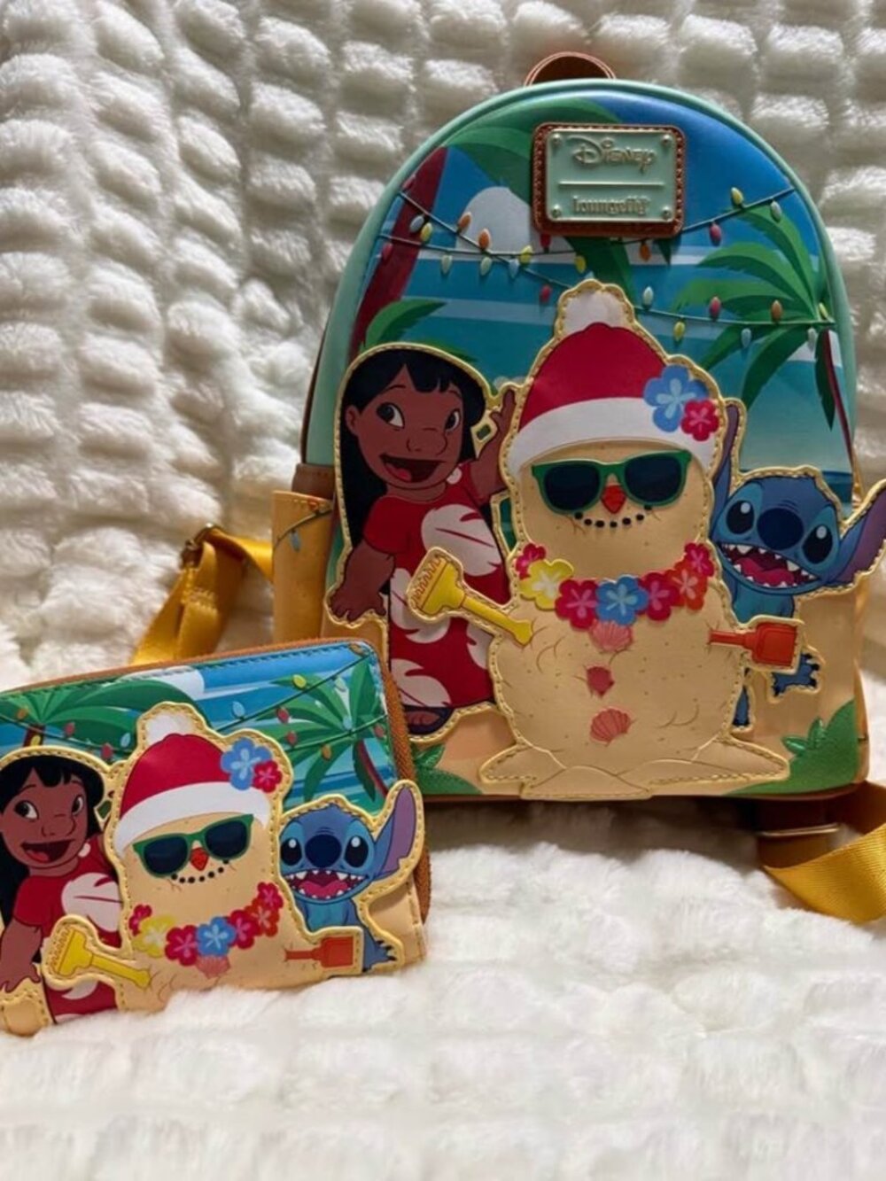 Disney Loungefly Lilo & Stitch Mele Kalikimaka Mini Backpack and Wallet Set NWOT